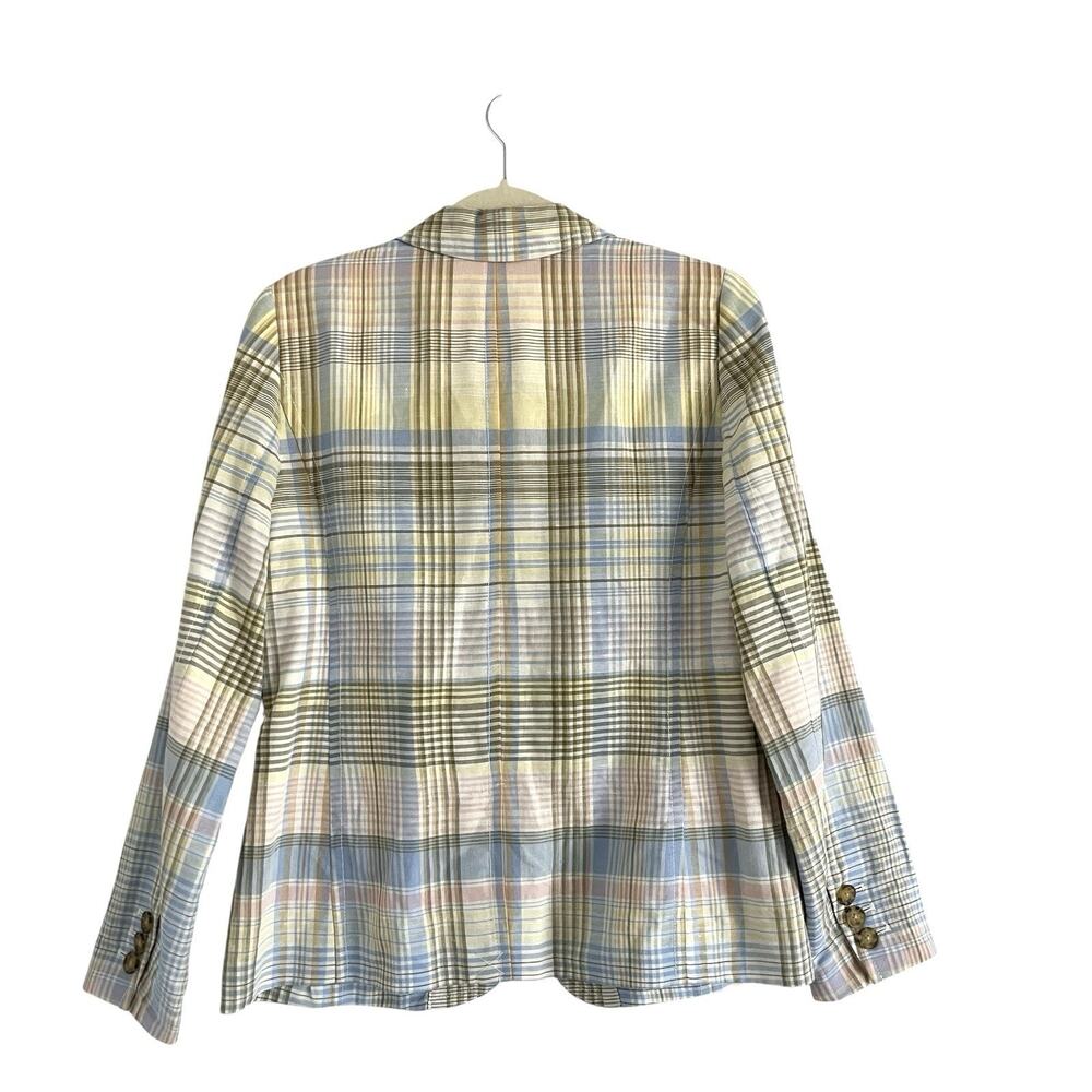 Talbots Linen cotton blend Blazer Pastel Plaid Sz 4 classic chic Coastal Jacket - Picture 4 of 11